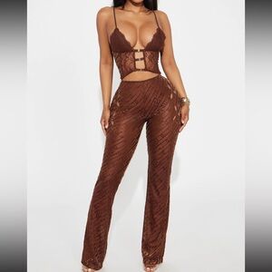 NWT Elegant Brown Lace Pant set